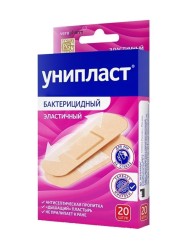 Лейкопластырь бактерицидный, Унипласт р. 1.9смх7.2см №20 эластичный телесный картон. уп.